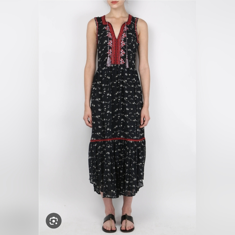 ULLA JOHNSON Leena Silk Embroidered Midi Boho Dress Sz 0